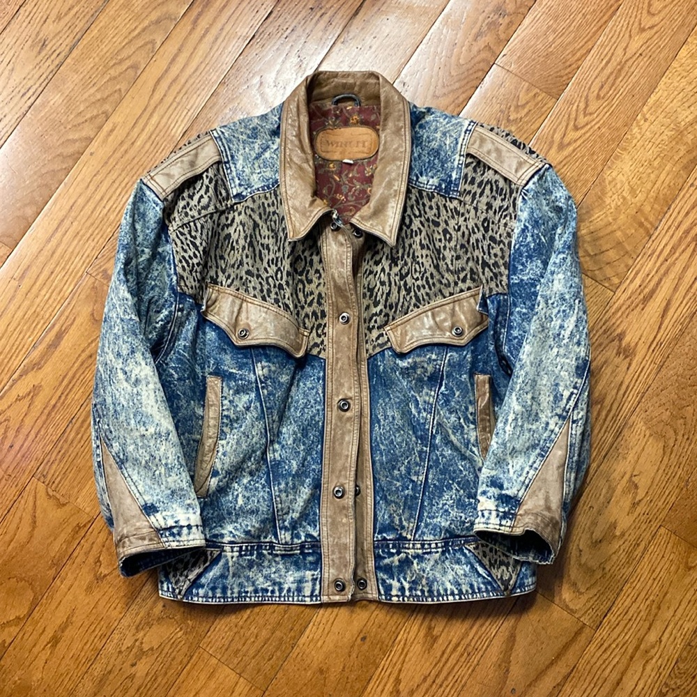 Vintage Winlit leather and denim jacket